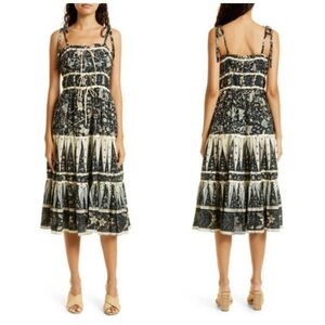 Ulla‎ Johnson Indah Printed Midi Dress Size 10 Bohemian Tie Front Tie Shoulders